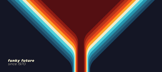 An abstract 1970s background design in a futuristic retro style, featuring colorful lines. Vector illustration.