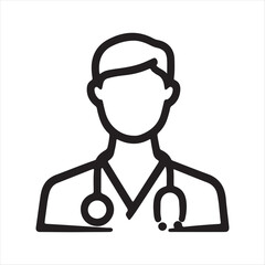 Simple Line Art Illustration of a Doctor with Stethoscope Icon for Medical and Healthcare Applications