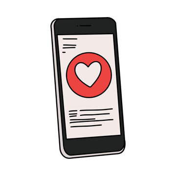 Isolated Minimalist Heart on Smartphone with Infographic on a White Screen. Health Business Plan and Digital Valentine Love Message