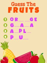 Cartoon Vector Illustration of Education Task for Preschool Children od Guess the Fruits