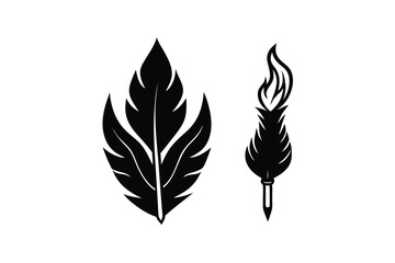 set of black silhouettes of feathers