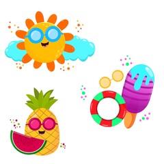 Summer time, summer, hello summer, summer objects set vector illustration.