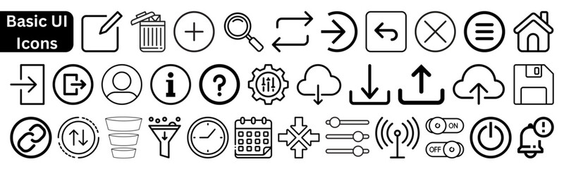 Basic UI Icons – Essential Line Icon Set for Interface Design