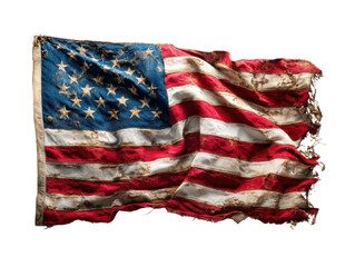 Worn American flag symbolizing patriotism and history, cut out
