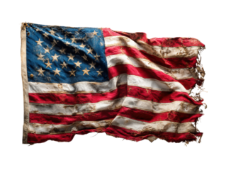 Worn American flag symbolizing patriotism and history, cut out