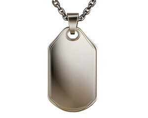 Fototapeta premium Silver rectangular pendant necklace with interlocking chain on transparent background