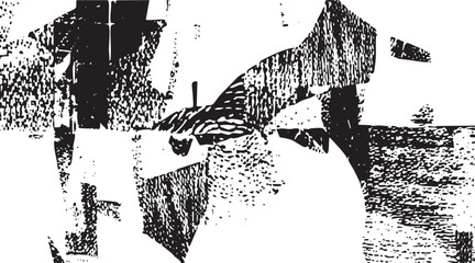 A solitary figure stands within a fragmented abstract architectural structure.
