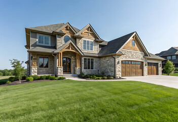 Modern Colonial Style House with Garage and Landscaped Front Yard