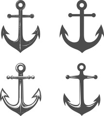 Set silhouettes of anchor isolated on transparent background