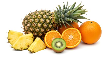 Fresh fruit pineapple orange kiwi healthy eating tropical fruits citrus fruits vitamin c fruit salad diet food diet plan on transparent background