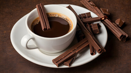 cup of coffee with chocolate sticks