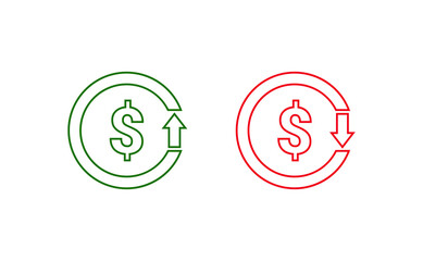 Up and down dollar arrow vector icon Dollar rate increase decrease icon set 