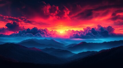 Obraz premium Dramatic Sunrise over Misty Mountains