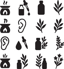 Aromatherapy and Herbs Icon Set Silhouette Design Wellness and Botanical Vector Illustration.