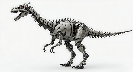 Fototapeta premium Robotic dinosaur robot t rex mechanical animal ai generated creature machine skeleton futuristic design art on transparent background