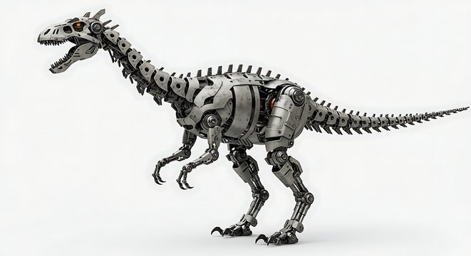 Robotic dinosaur robot t rex mechanical animal ai generated creature machine skeleton futuristic design art on transparent background