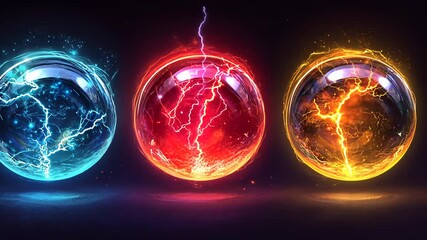 Colorful energy orbs with lightning effects glowing - Powered by Adobe