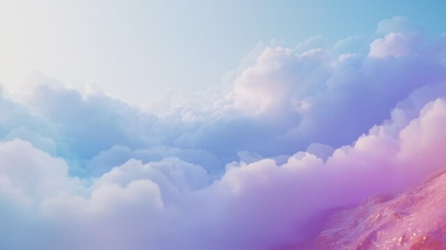 A stunning cloudscape showcases a dreamy blend of pastel colors, conveying serenity and the boundless nature of the atmosphere. 