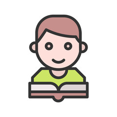 Boy Reading icon vector image. Suitable for mobile apps, web apps and print media.
