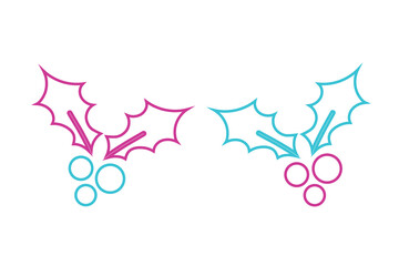 Vector Christmas holly berry flat  icons. Neon magenta blue design elements for Christmas and new year Colorful berries icons set. Isolated on white background. Cartoon Style Holly Berries Collection.