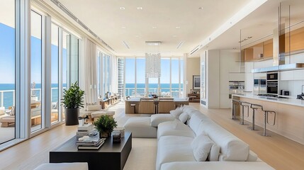 Fototapeta premium Oceanfront Luxury Condo: Modern Coastal Living Space