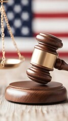 Justice, scales, gavel, and American flag