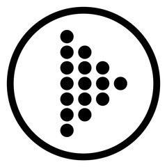 Play button dot icon circle. Arrow shape element icon. Target arrow vector illustration. Black arrow pointing right. Cursor. Modern simple arrow. 