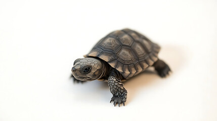 Obraz premium A baby turtle is laying on a white background