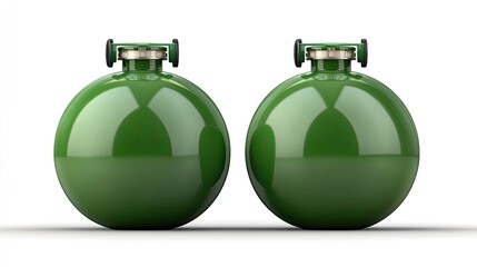 Fototapeta premium Green gas tanks isolated on a transparent background, ideal for energy, fuel, or industrial designs.