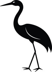 Obraz premium Elegant Black Crane Silhouette Bird Vector Illustration perfect for logos or design projects featuring a graceful avian creature against a transparent background