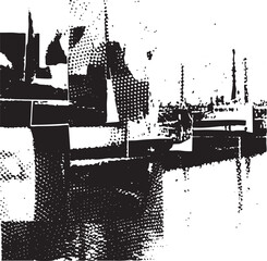 Obraz premium Abstract black and white cityscape forms rise against a textured background.