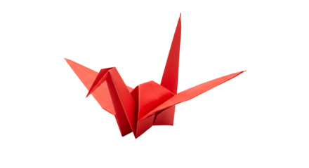 Origami crane red paper art craft folded bird japanese culture symbol handmade traditional design hobby skill on transparent background