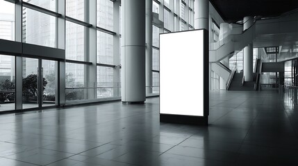 Large blank billboard shopping mall is mounted black vertical advertising mockup