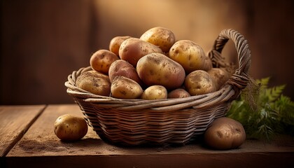 Korb mit Bio-Kartoffeln aus eigenem Anbau