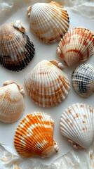 Obraz premium A collection of various colorful seashells on a white background