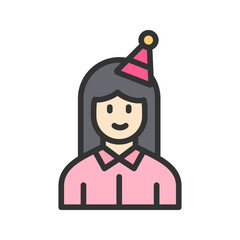 Woman Birthday icon vector image. Suitable for mobile apps, web apps and print media.