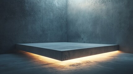 Concrete Platform Display against Dark Background; Minimalist Style, Studio Shot, Display Stand