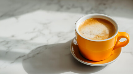 Naklejka premium Cup of cappuccino on the marble background
