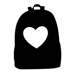 Obraz premium Silhouette of Heart Icon in Child’s Backpack, Black and White on White Background, Symbolizing Love and Care in Education