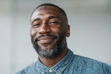 diverse individual stands smiling with blurred background