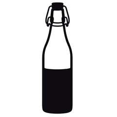 Silhouette of glass bottle with swing-top closure, black and white, zero-waste concept for sustainable packaging and eco-friendly bars