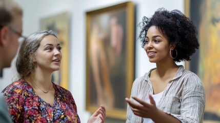 Engaging art enthusiasts exploring cultural heritage during gallery visit
