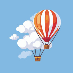 Obraz premium Cartoon Hot Air Balloon Flying In Blue Sky With Clouds