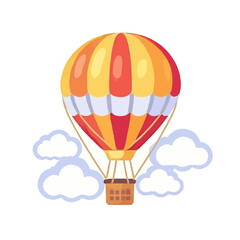 Cartoon Hot Air Balloon With Clouds Vector Illustration For Kids And Education