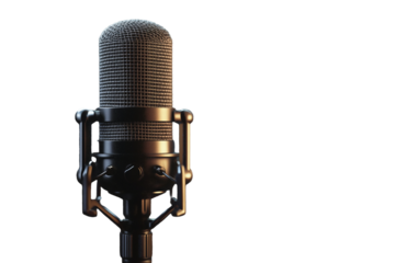 Vintage microphone for recording and broadcasting on transparent background