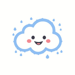 Cute Cartoon Cloud With Raindrops, Weather Icon Illustration For Kids Design