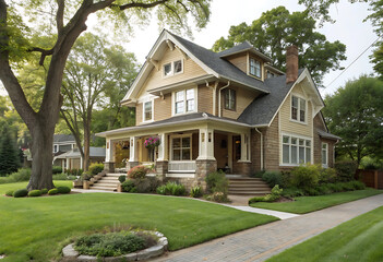 Modern Colonial Style House with Garage and Landscaped Front Yard