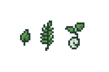 Fototapeta premium Pixelated green plant icons on gray background
