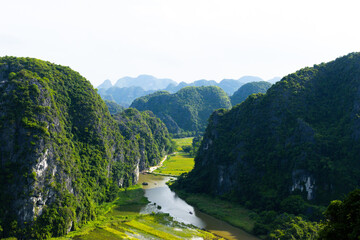 Ninh Binh, Vietnam - July 18, 2022 : Beautiful Natural Landscape In Trang An Landscape Complex Of Ninh Binh Province, Vietnam. Trang An Area Was Designated As A Dual UNESCO World Heritage Site.
