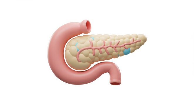 3D Render of Pancreas and Duodenum Illustrating Digestive System Anatomy
